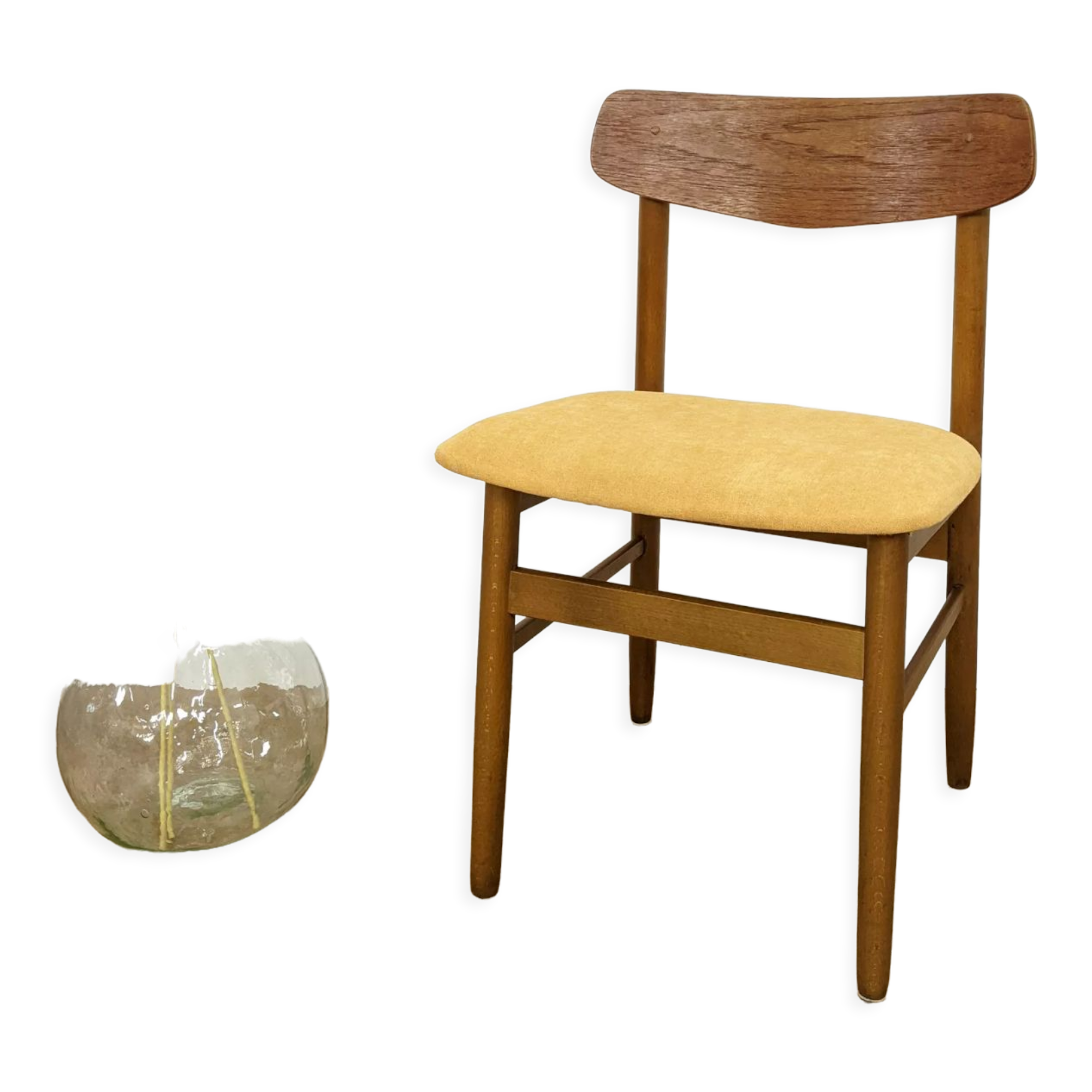 Scandinavian chair with mustard yellow fabric