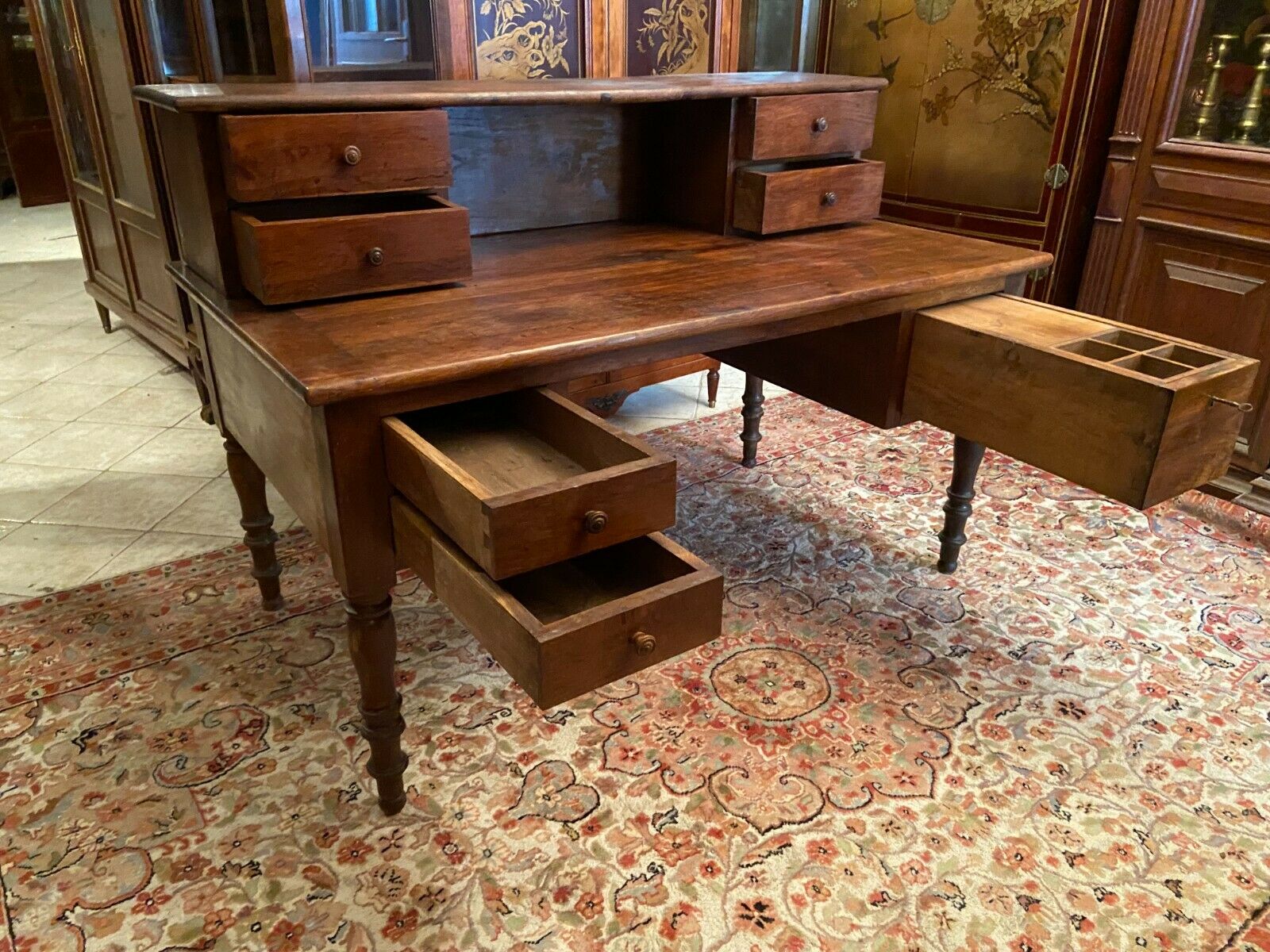 Important stepped office in solid blond oak nineteenth Napoleon III