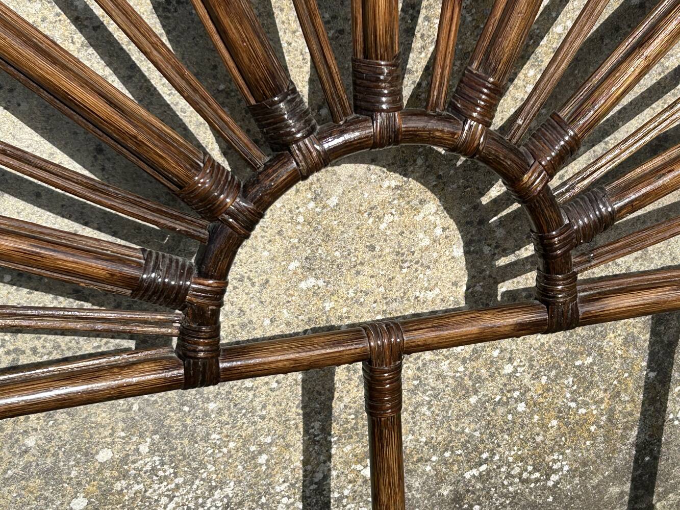 Vintage peacock tail bamboo rattan headboard from the 60s