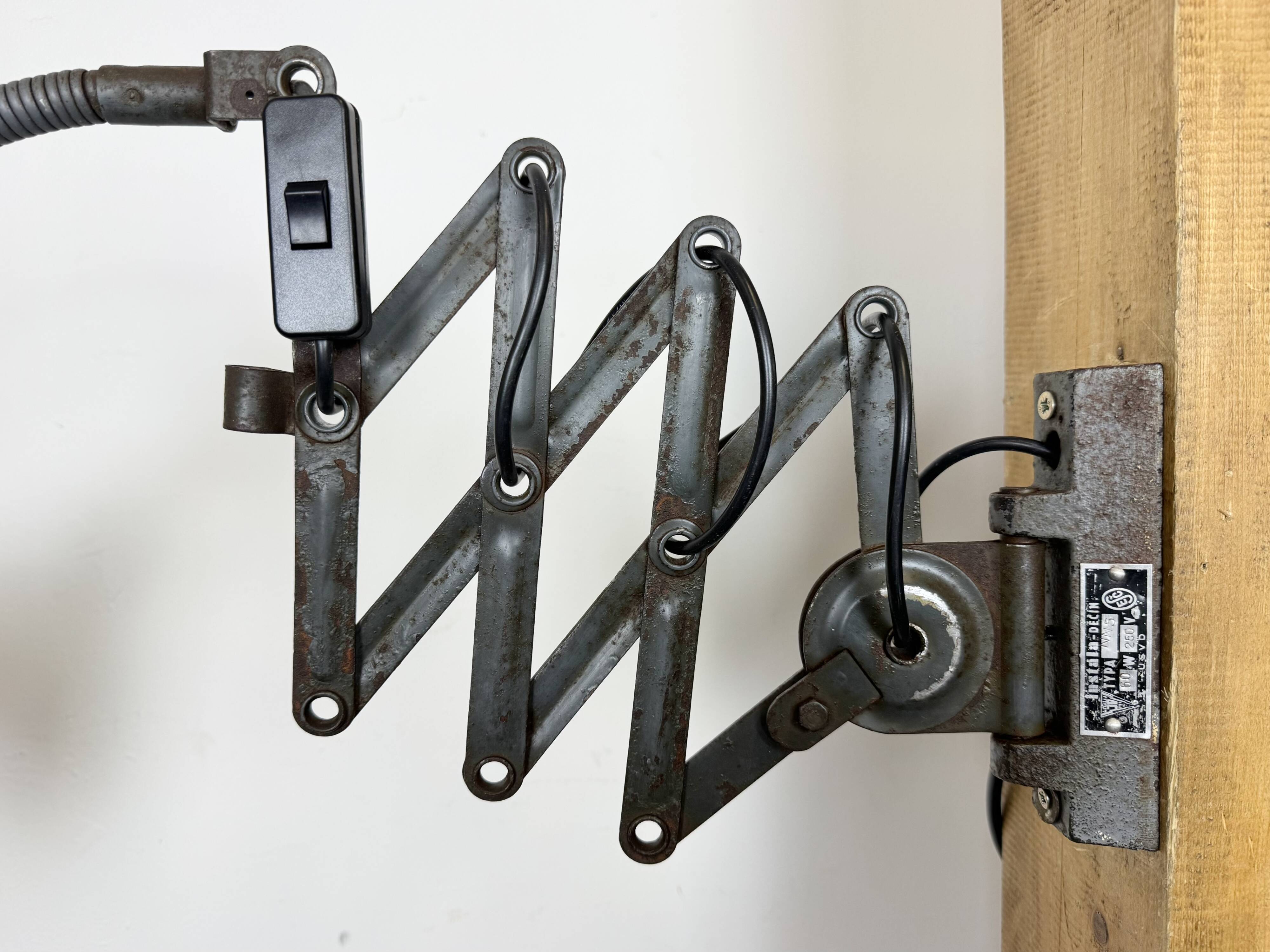 Grey Industrial Scissor Wall Lamp from Elektroinstala, 1960s