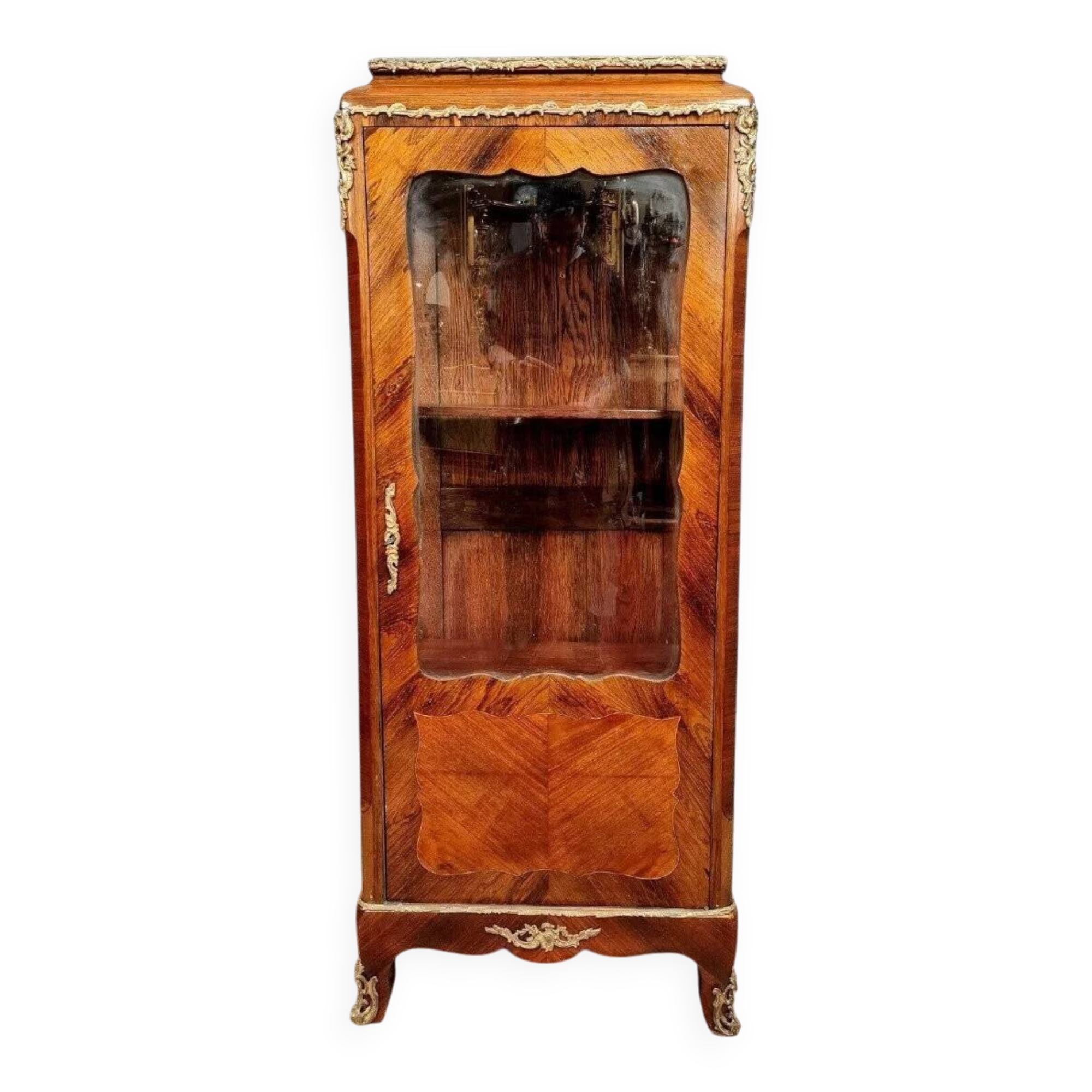 Parisian Louis XV style display case in precious wood marquetry circa 1850