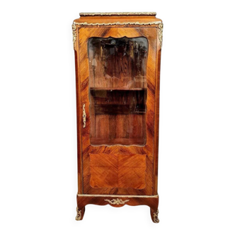 Parisian Louis XV style display case in precious wood marquetry circa 1850