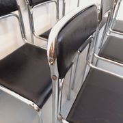 Set of 6 vintage Italian stackable chairs in chrome metal and skai.