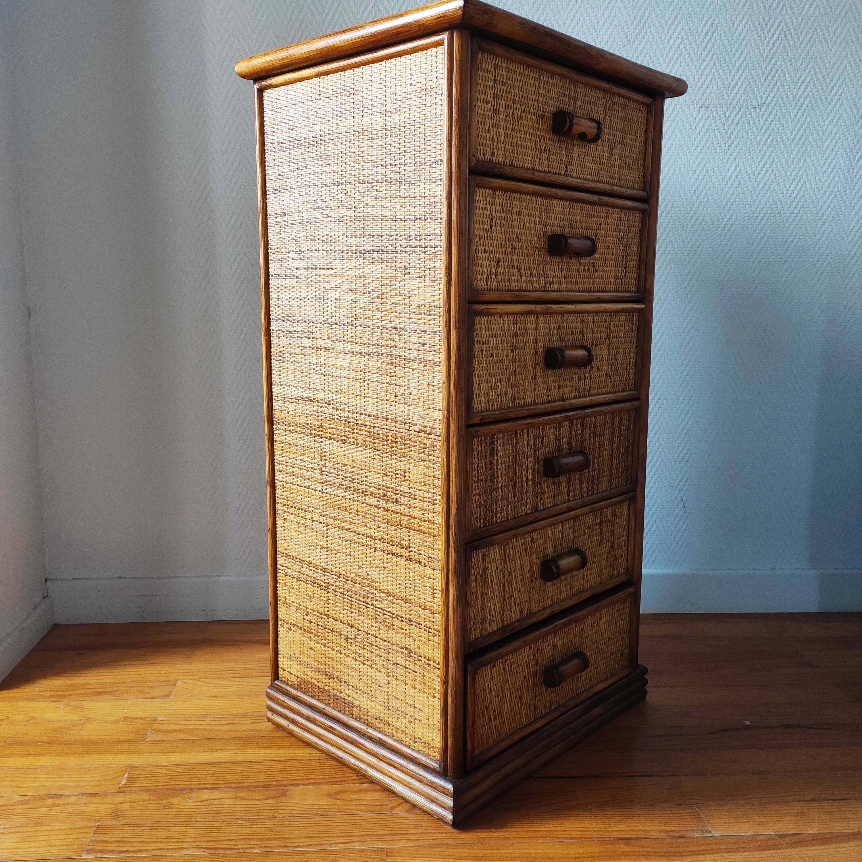 Vintage wicker and rattan chest of drawers