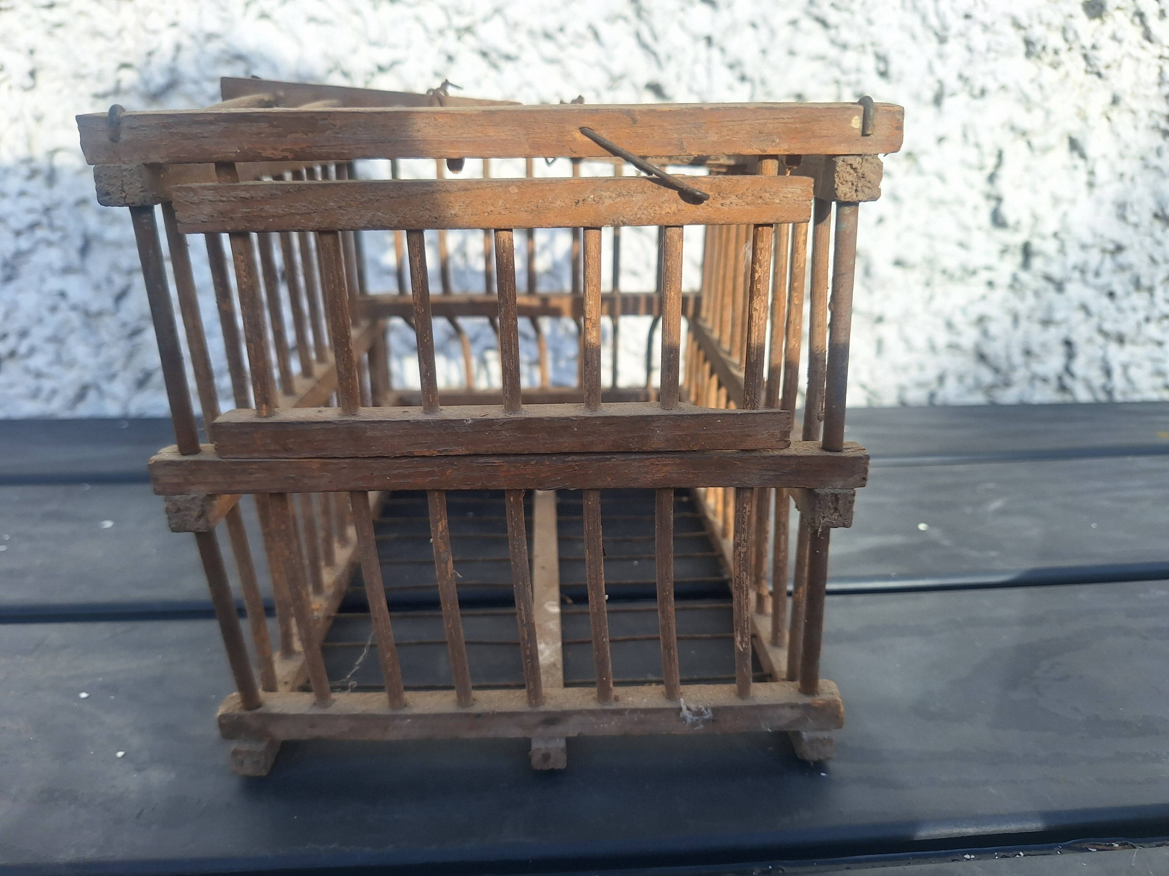 Old wooden bird transport cage
