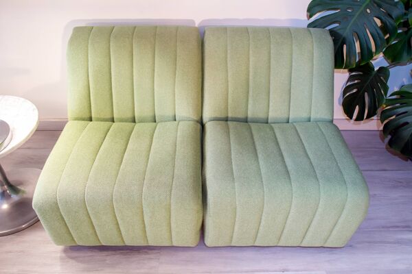 Chauffeuse 1980 tissus laine vert d'eau