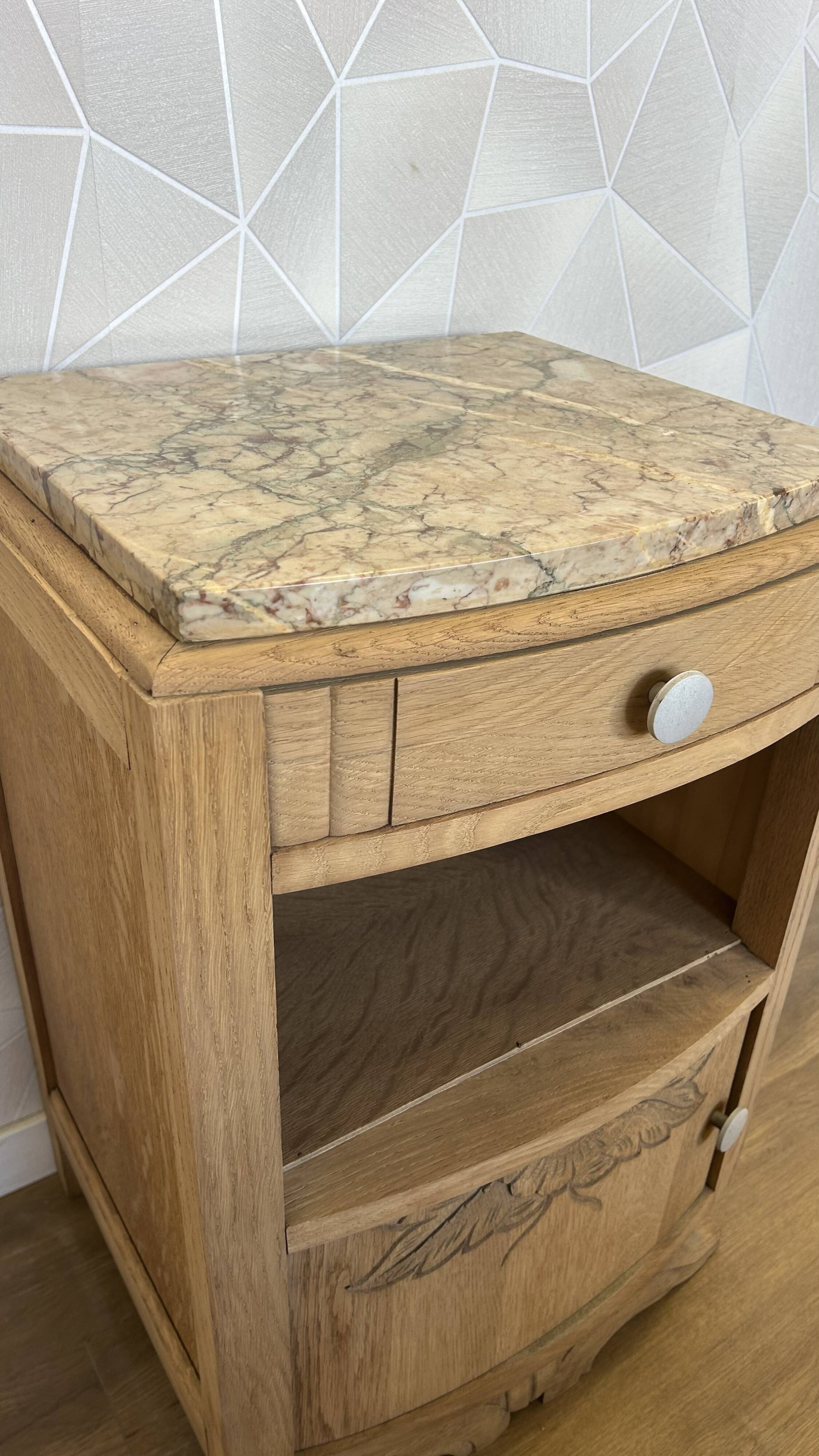 Art Deco bedside table in solid oak