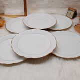 Set 6 flat plates white porcelain and gold