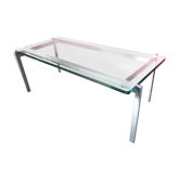 Table basse vintage vers 1960 chrome et verre très épais