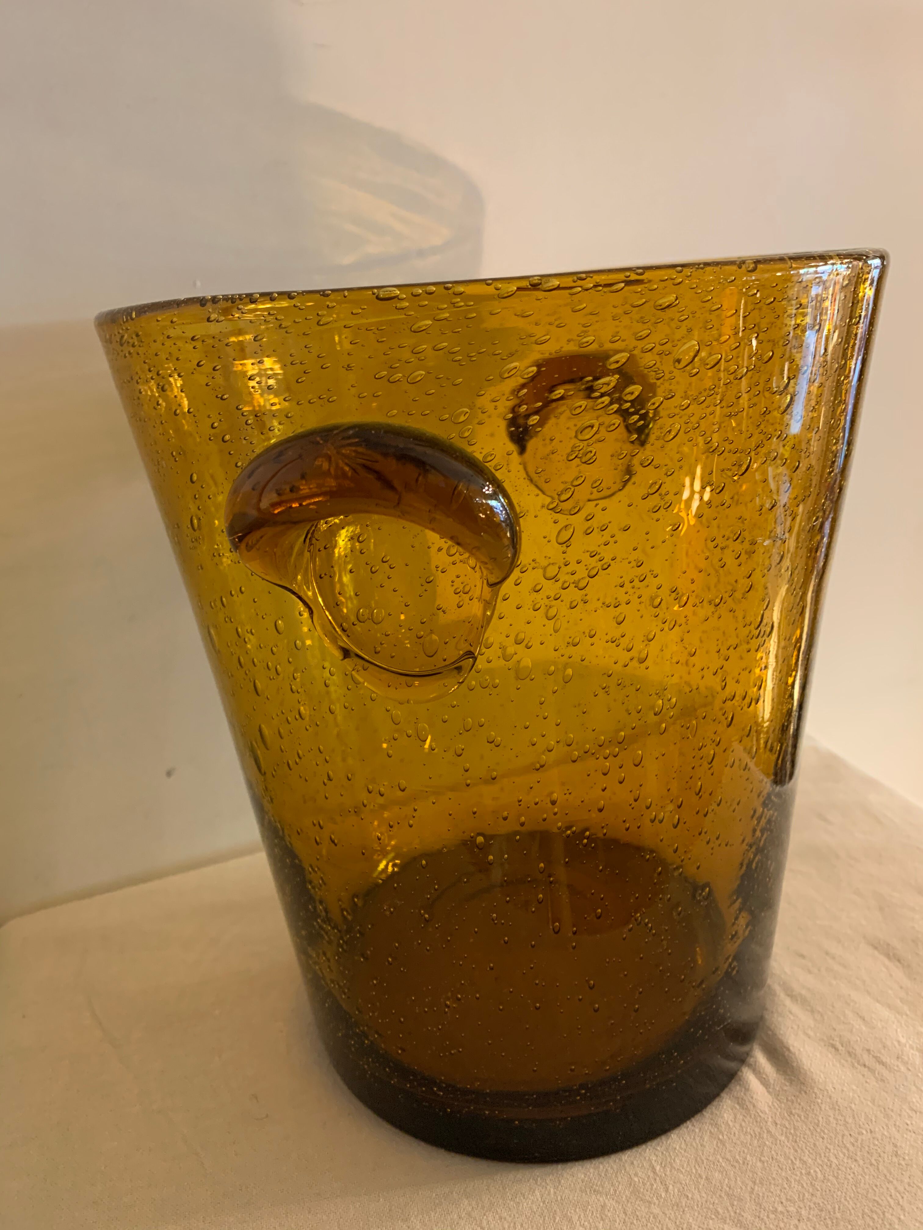 Biot amber yellow bubbled glass champagne bucket