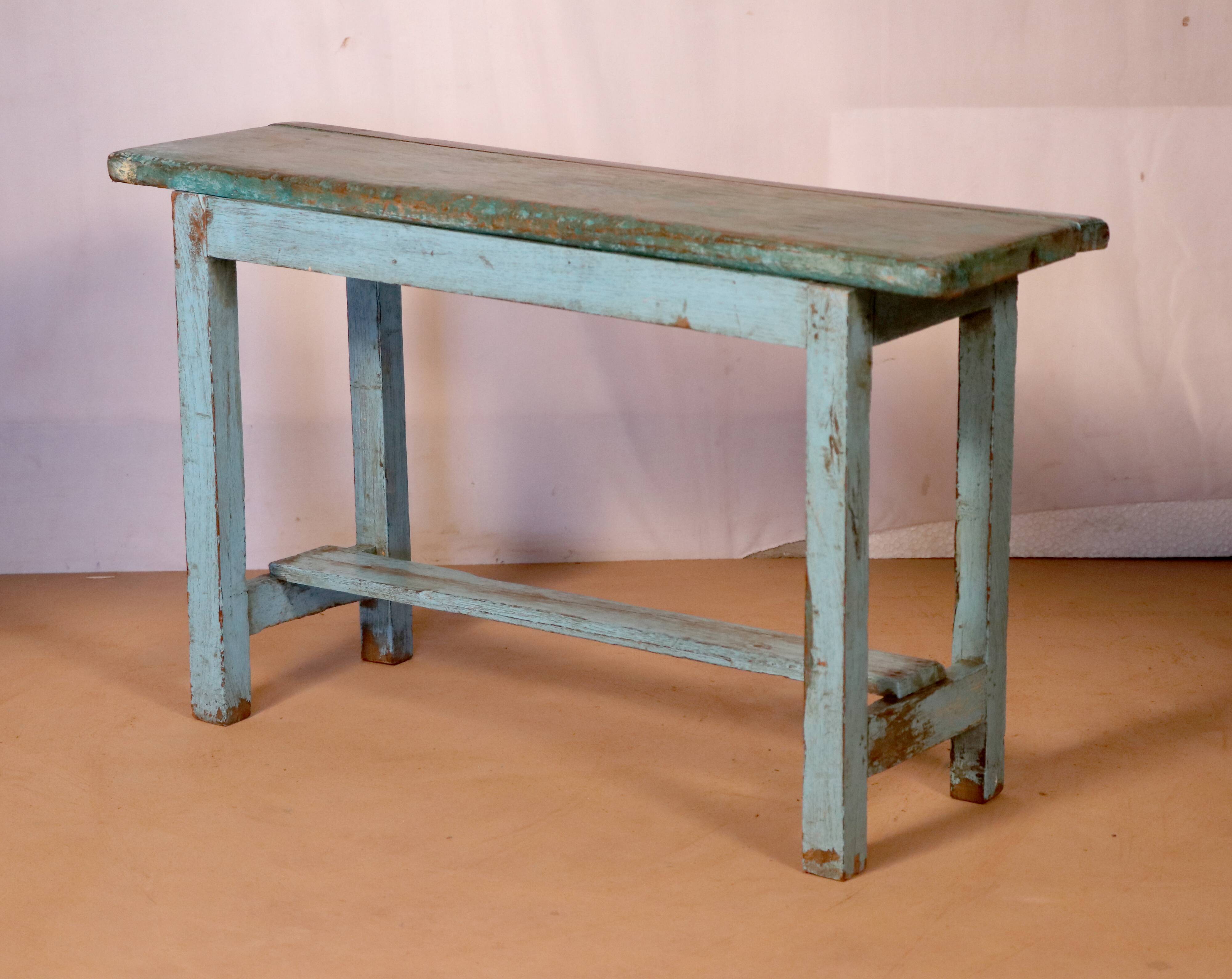 Former Burmese teak bench original blue patina