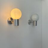 Pair of vintage wall lights, aluminum and opaline, France, 1980