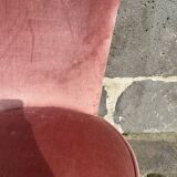 Pair of frog armchairs in pink velvet