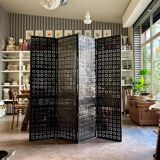 4-leaf screen in black openwork metal