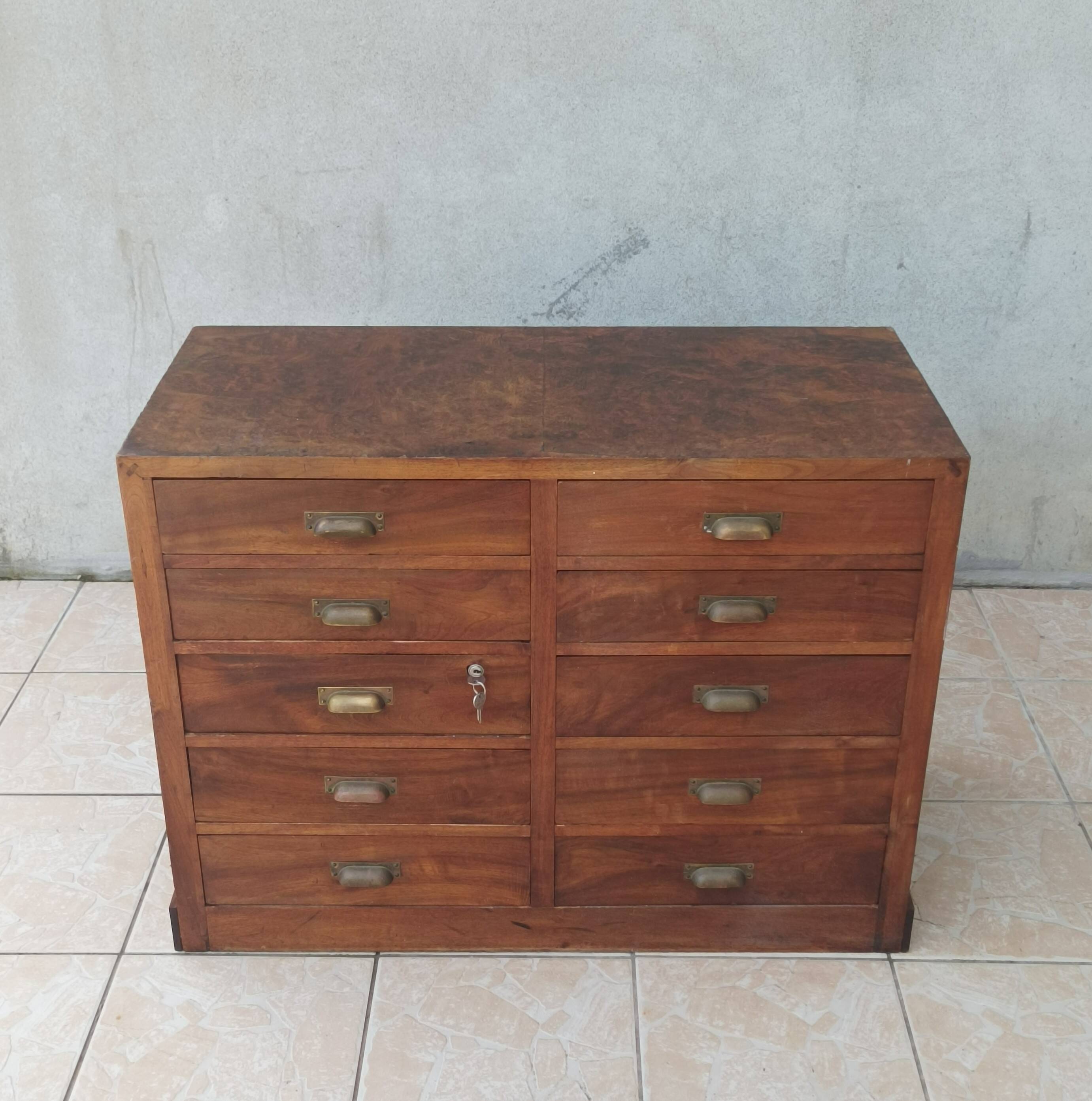 Meuble de métier 10 tiroirs en noyer