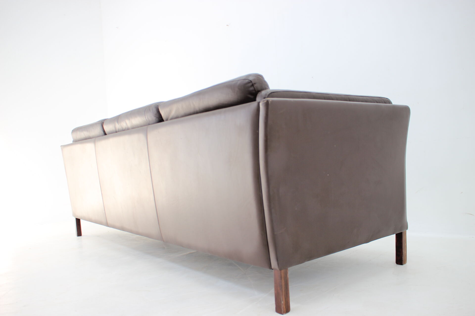 1970s danish brown leather 3-seater sofa