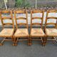 4 solid wood straw-seated chairs, oak, 20th century, 105cm