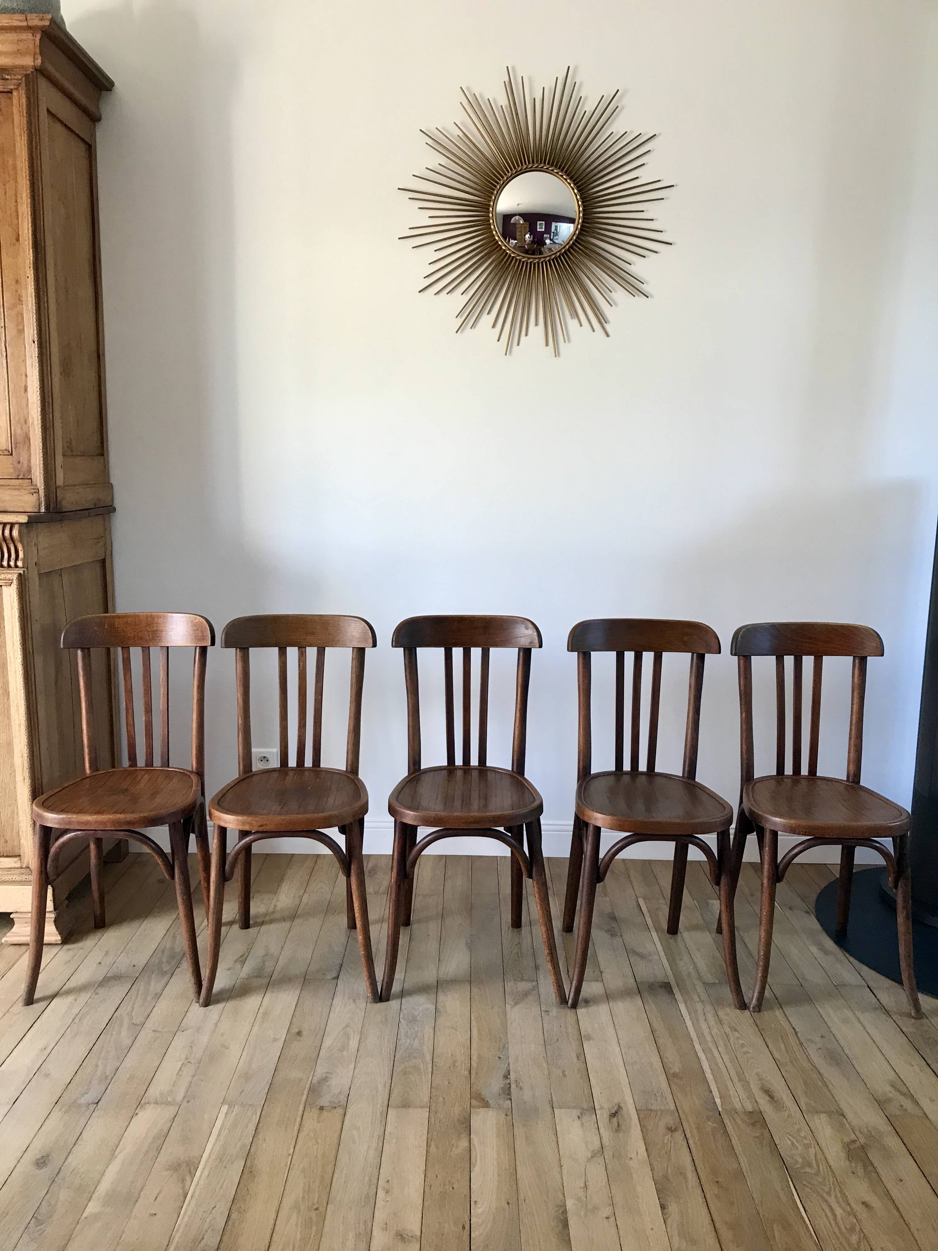 Set of 5 baumann bistro chairs in bent wood stamped xxth