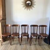 Set of 5 baumann bistro chairs in bent wood stamped xxth