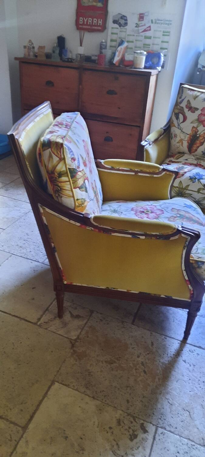 Pair of Louis XVI style bergère armchairs