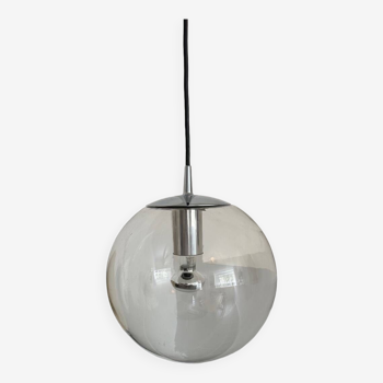 Suspension vintage en verre et chrome