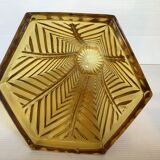 Old yellow molded glass vase chevron pattern