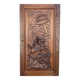 Old carved wooden door panel bas relief hunting scene (oak)