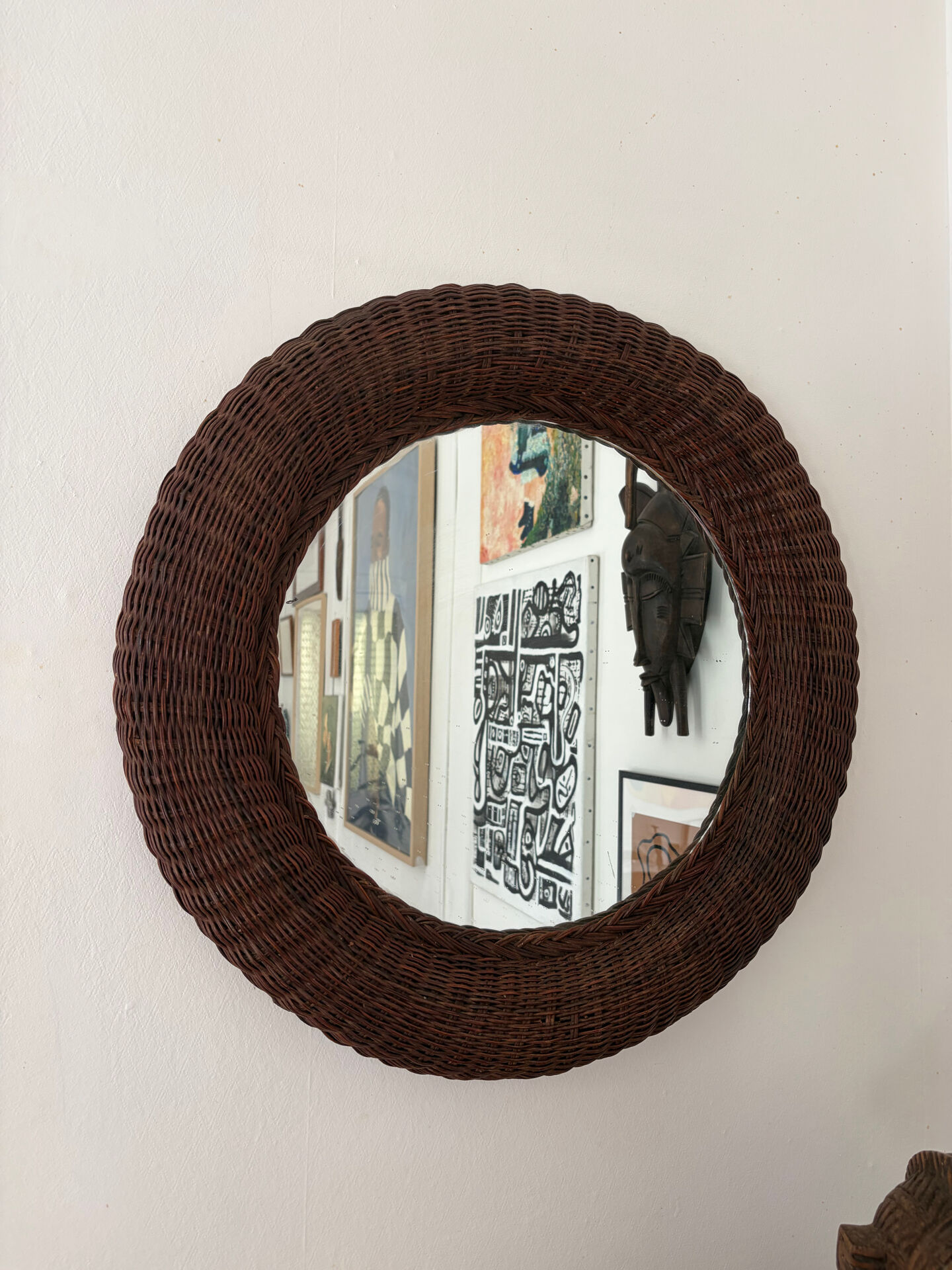 Mid-century wicker and rattan mirror