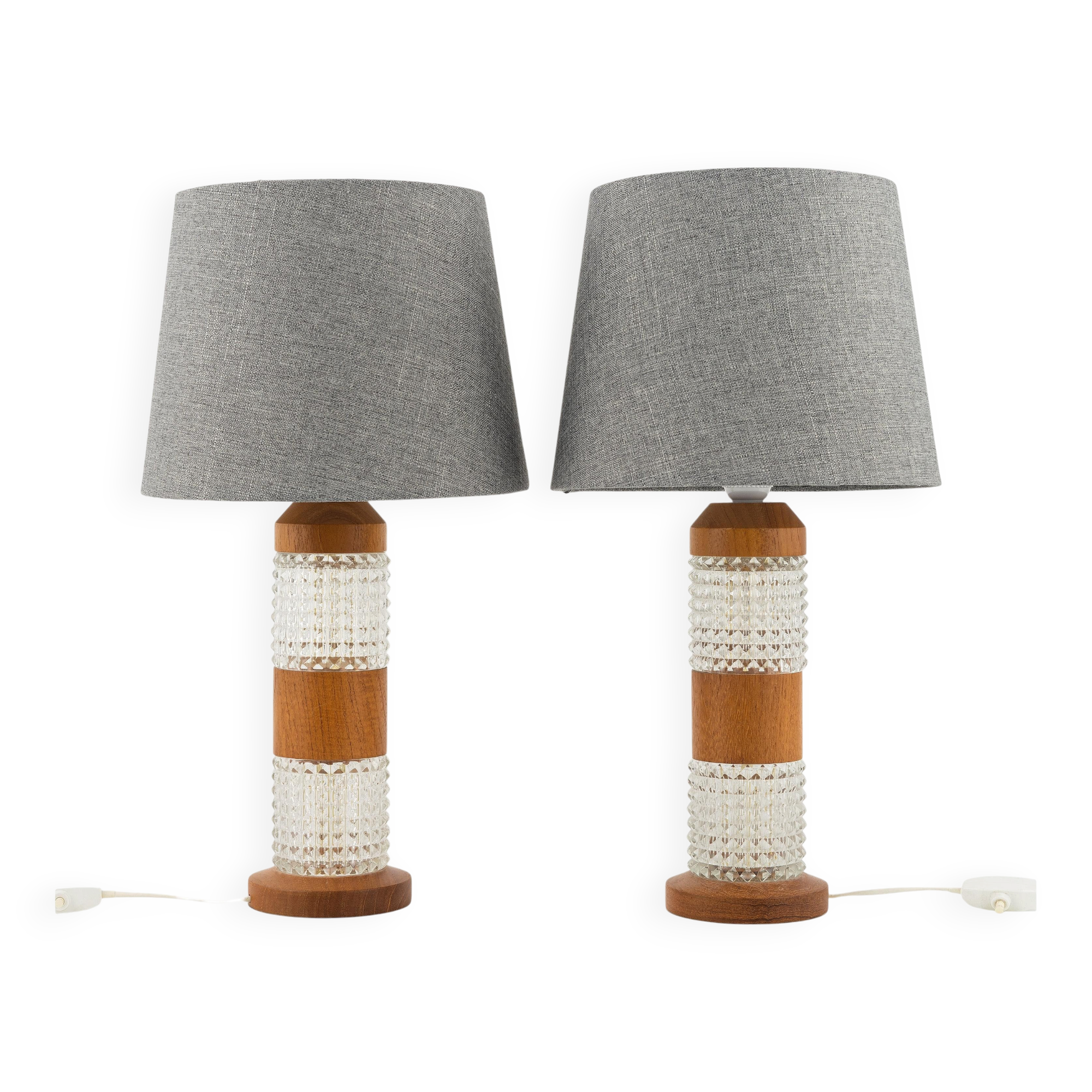 Lampes de table Orrefors en teck et verre, lot de 2 , Suède, 1960
