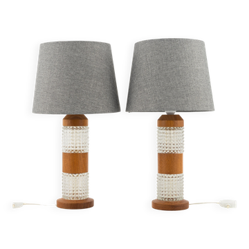 Orrefors table lamps in teak and glass, set of 2, Sweden, 1960.