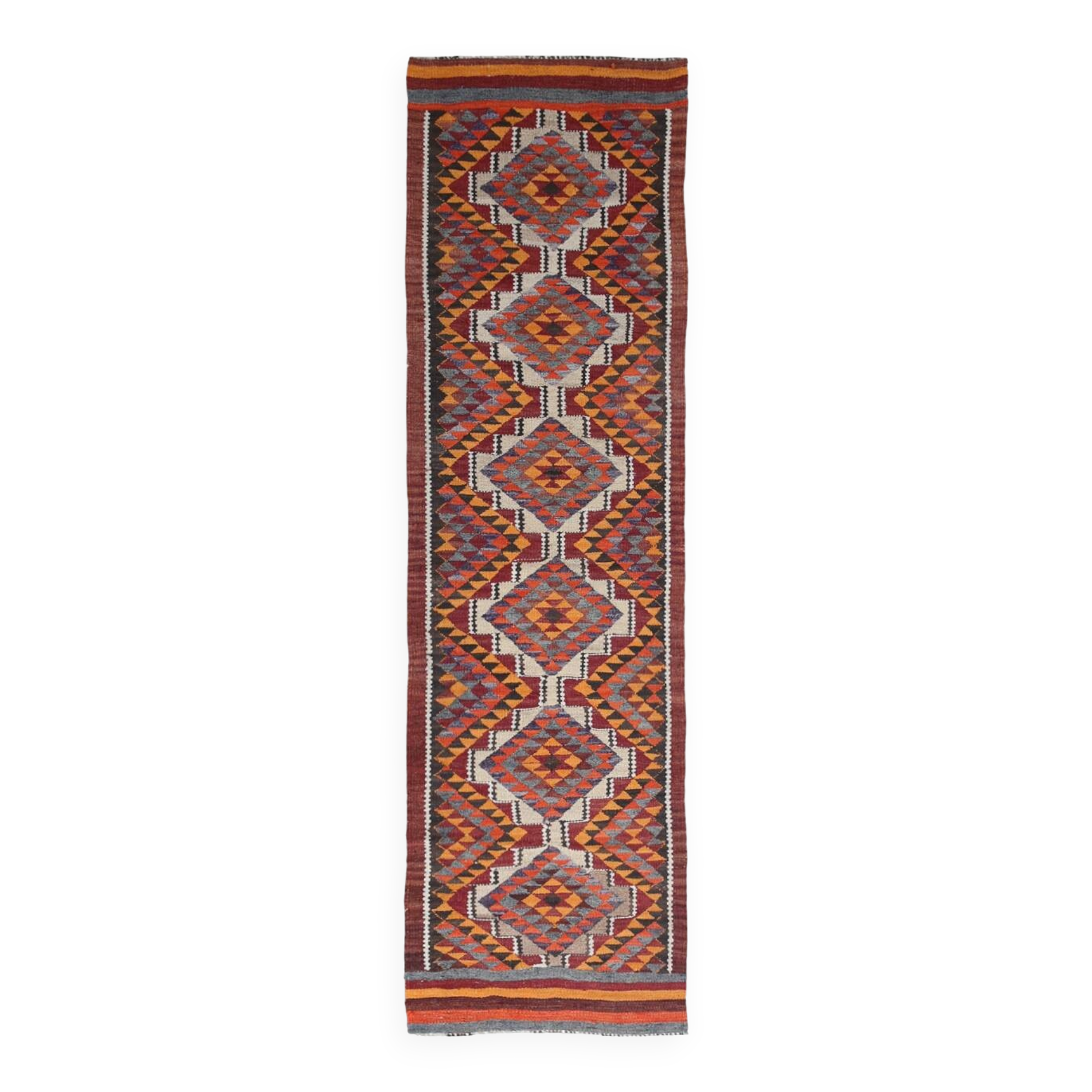 3x10 Red & Blue Kilim Runner Rug, 82x295Cm
