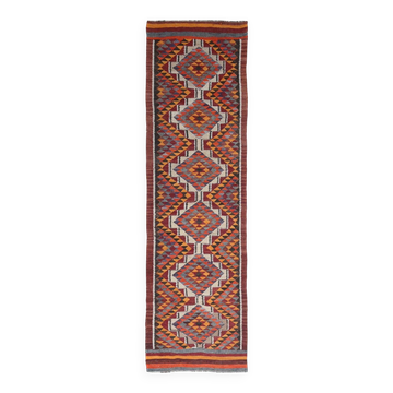 3x10 Red & Blue Kilim Runner Rug, 82x295Cm