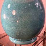 large living room lamp in cracked turquoise blue ceramic 1970 to 80, h53x40 elec ok