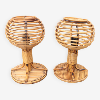 Pair of vintage rattan lamps Italy