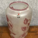 Daum (in the style): large multi-layered vase decorated with purple flowers circa 1930