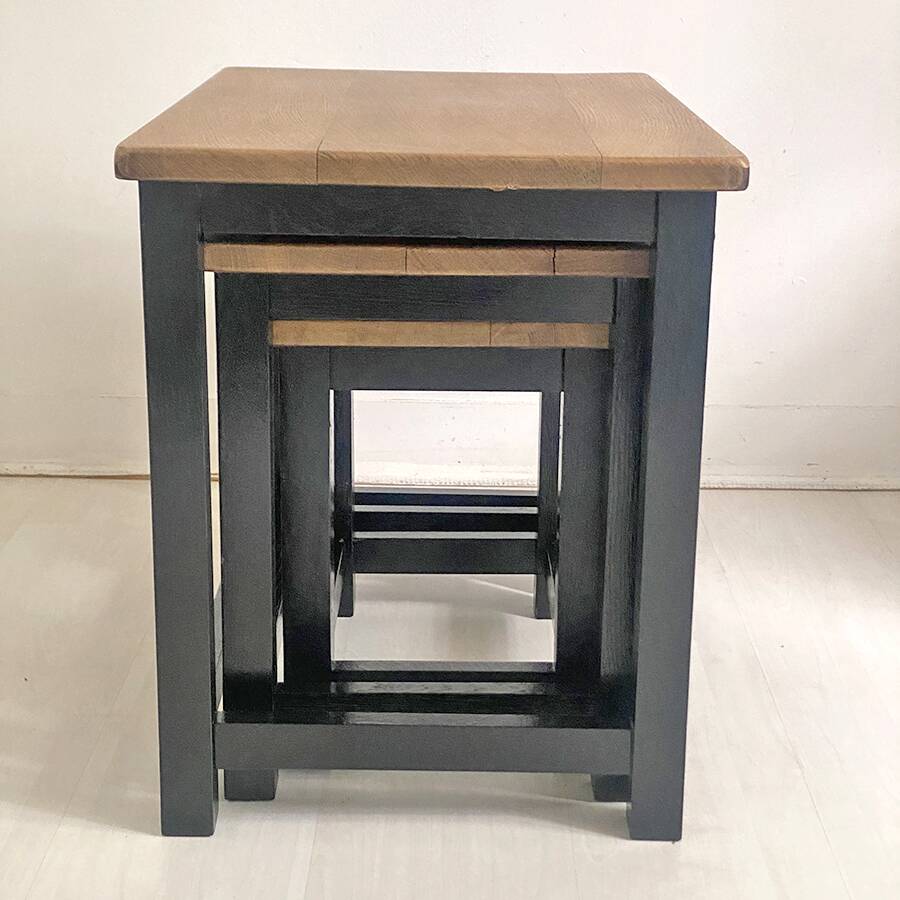 Nesting tables brutalist style solid oak 1960s