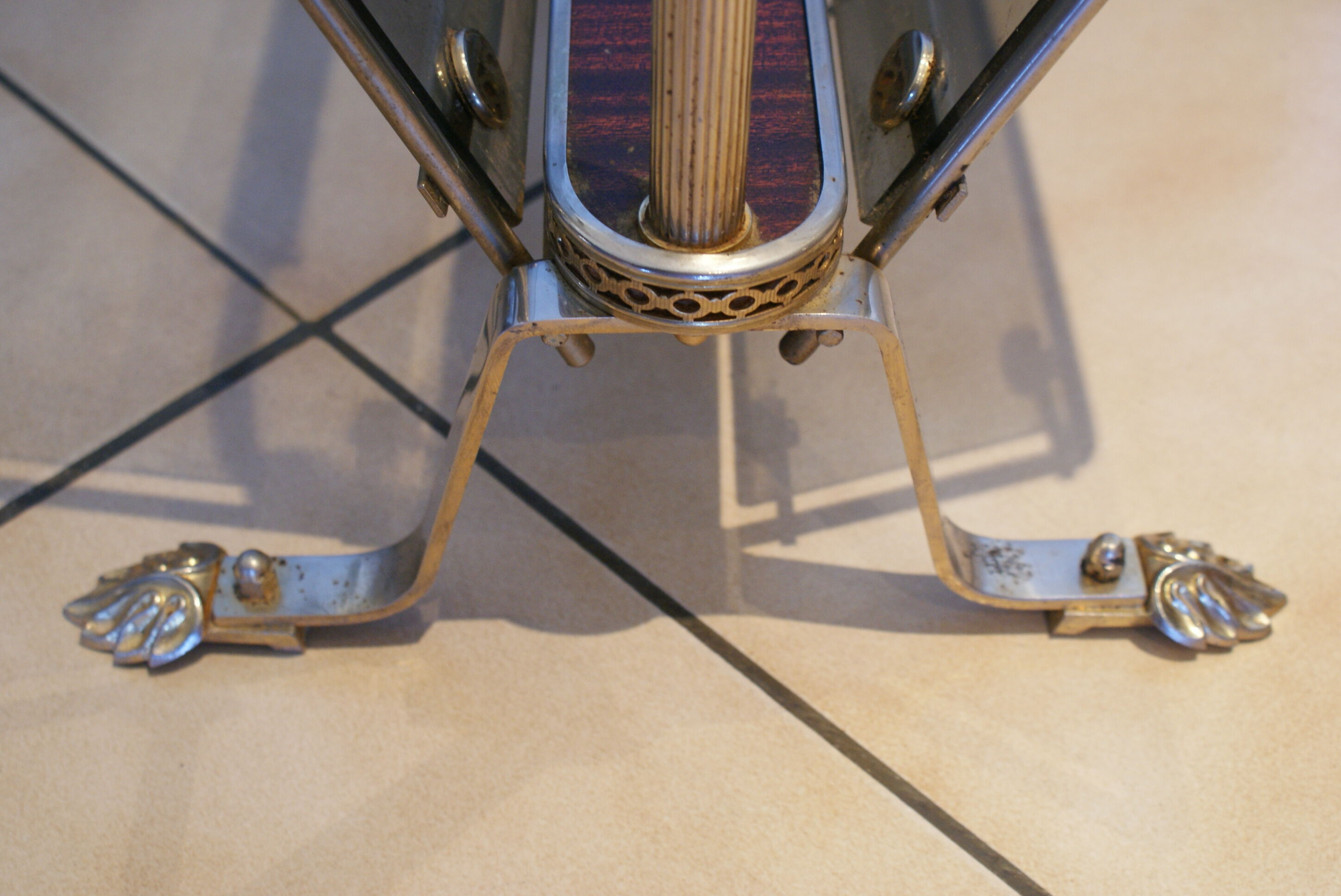 Vintage smoked glass and metal magazine rack