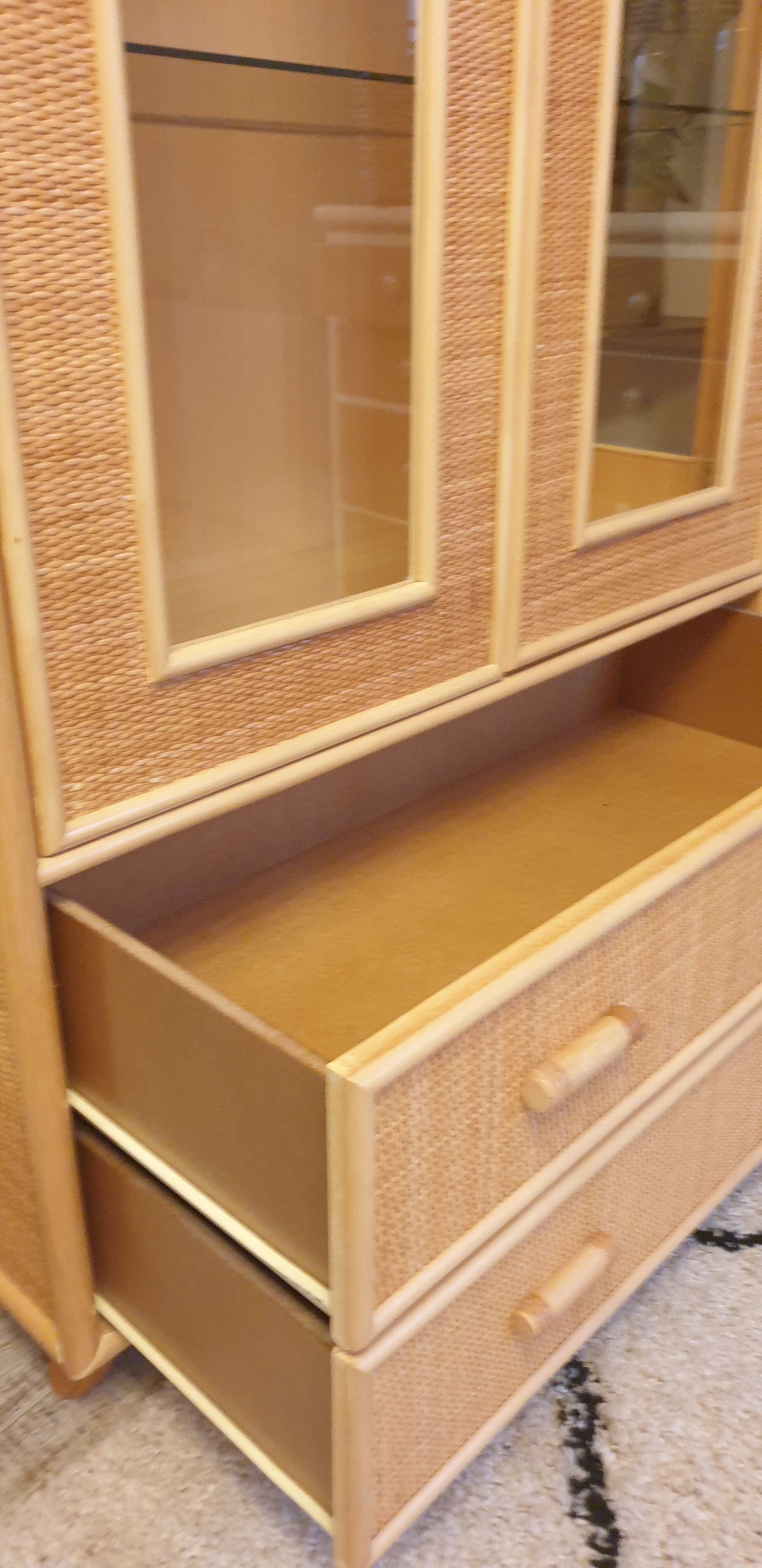 Rattan glass cabinet