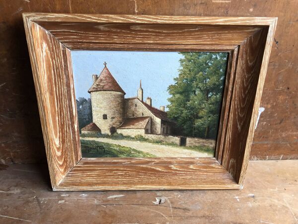 Huile sur panneau signé avec cadre bois vintage