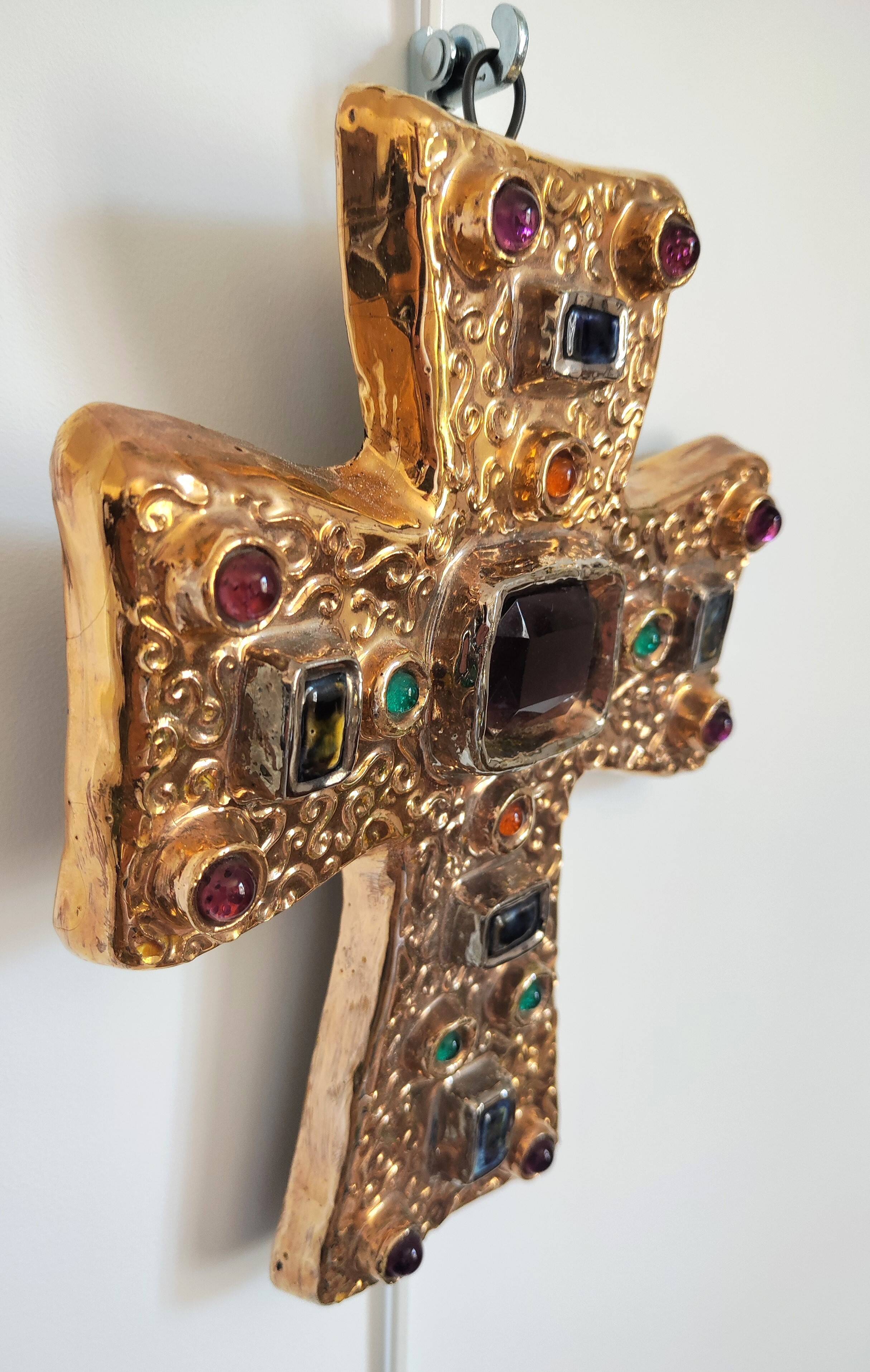 CERAMIC CROSS AND GLASS WARE SIGNED MANON DLG MITHE ESPELT 1960