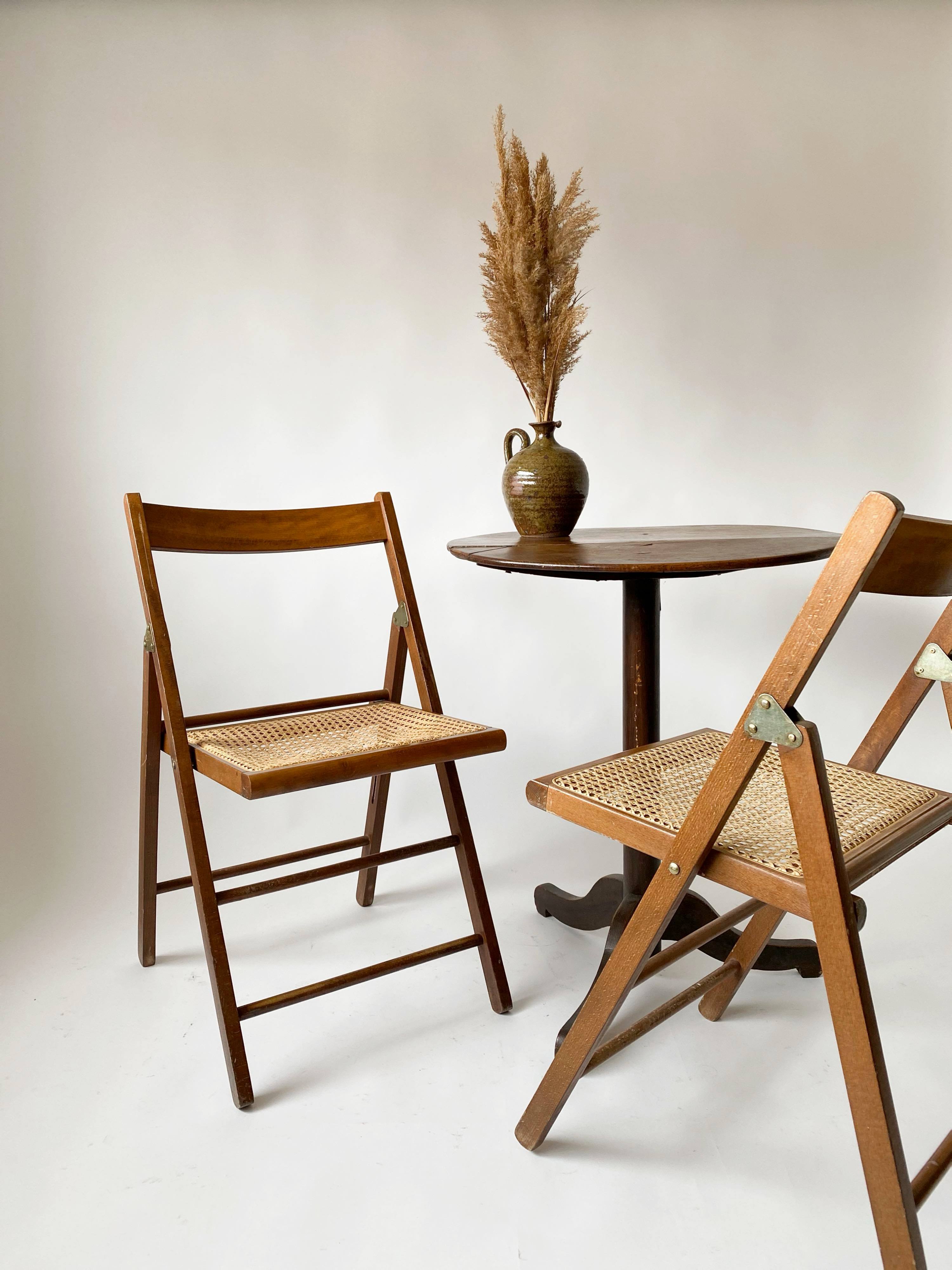 Pair folding chairs caning