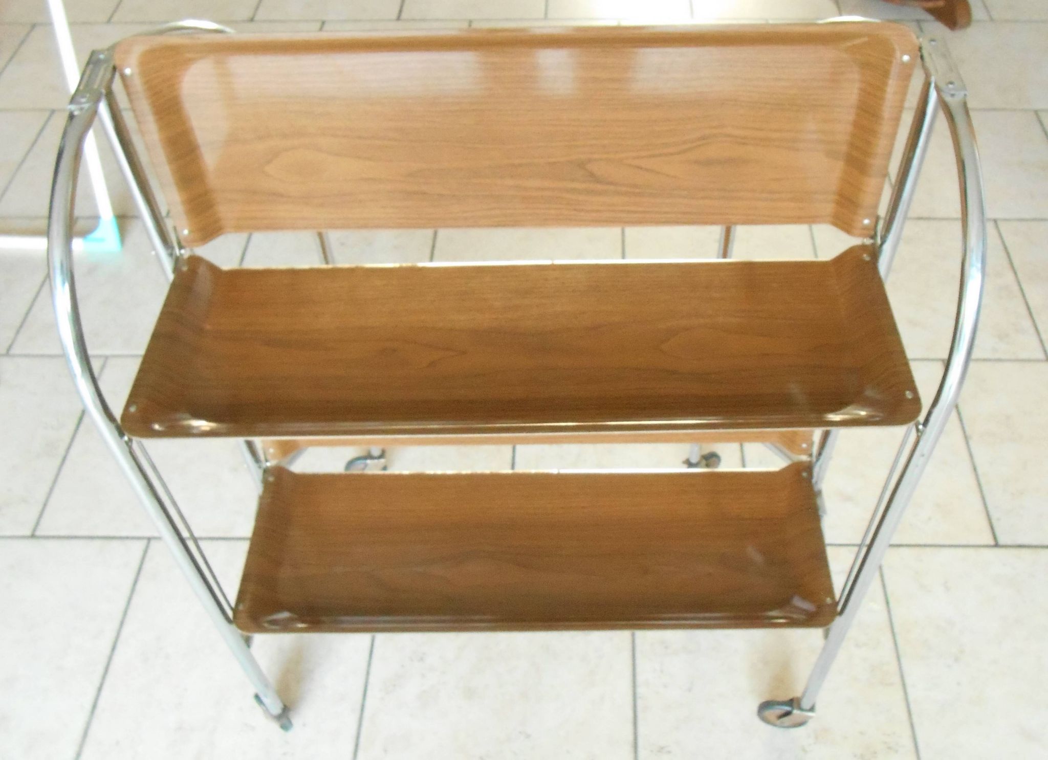 folding metal and wood serving trolley