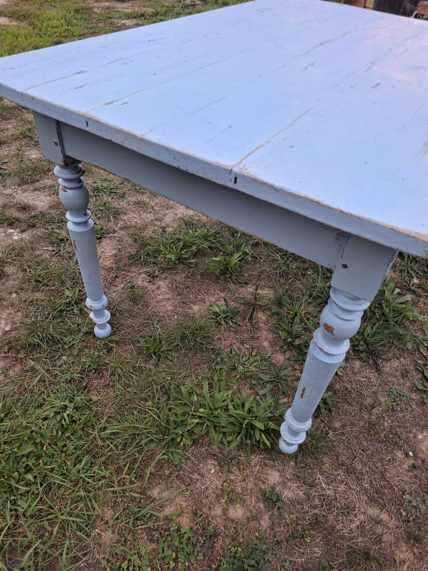 Old patinated blue bistro farmhouse table - 1.2m