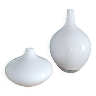 Duo of vintage Ikea white opaline vase