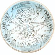 Bowl XXL salad bowl in sky blue earthenware with fish
