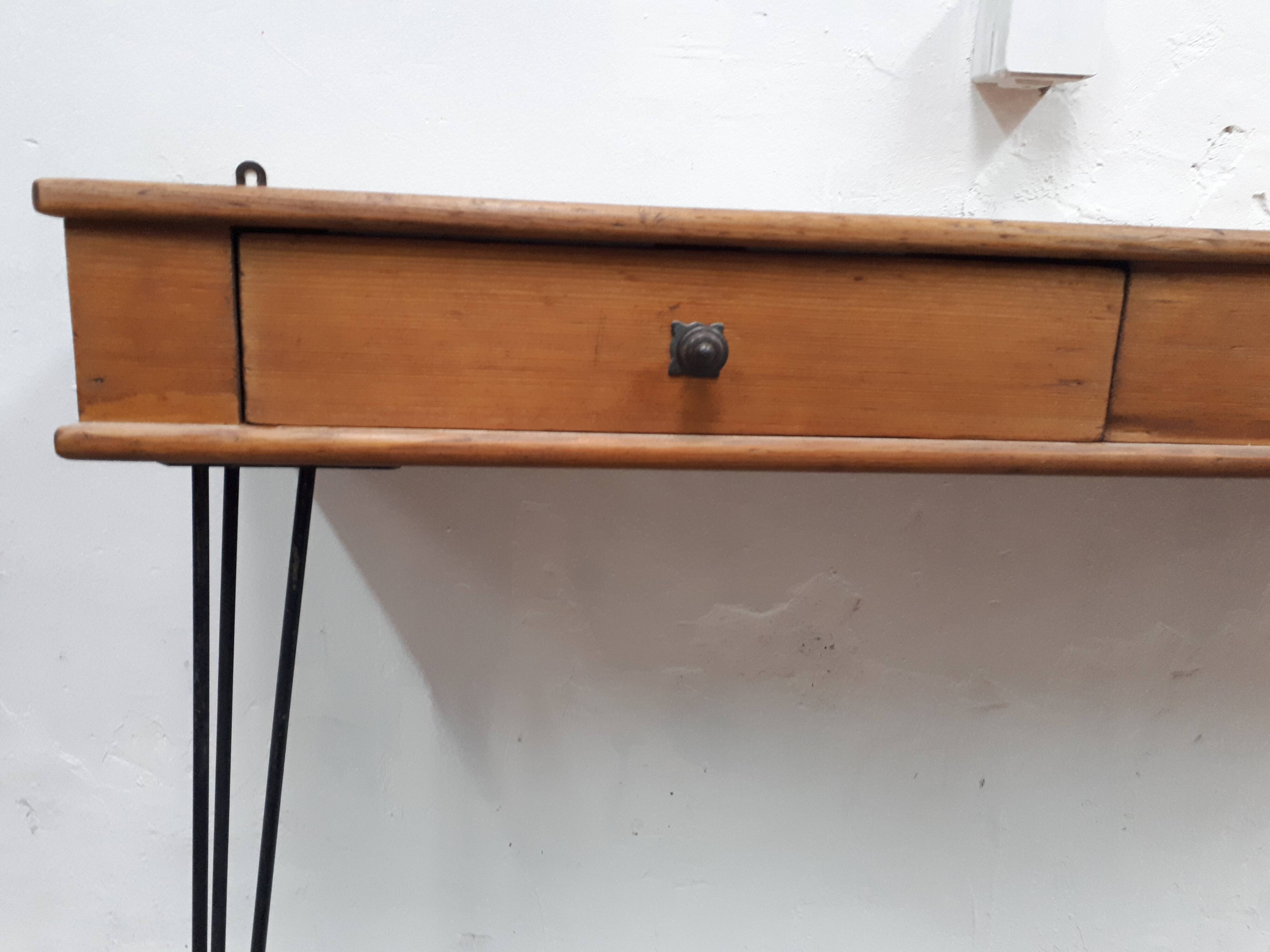 Console bois pieds métal 2 tiroirs