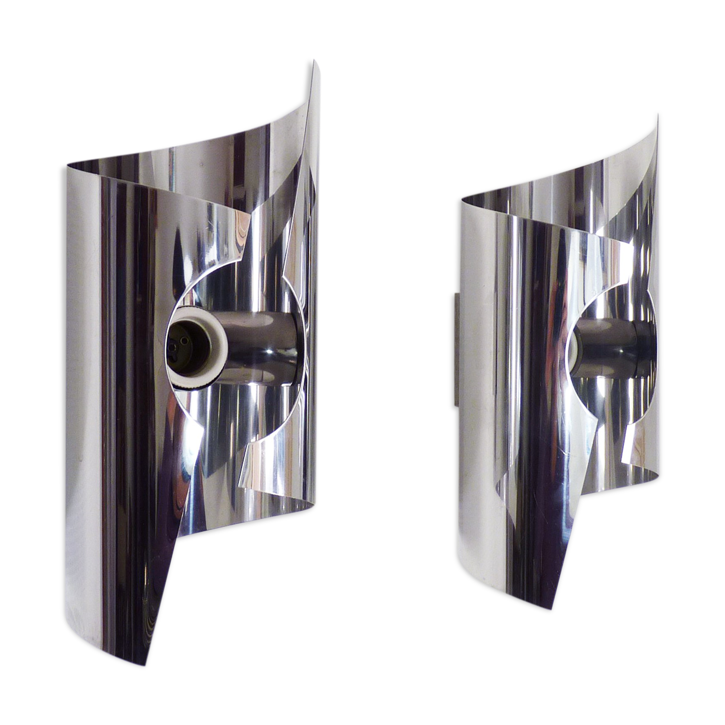 Pair of chrome metal wall sconces