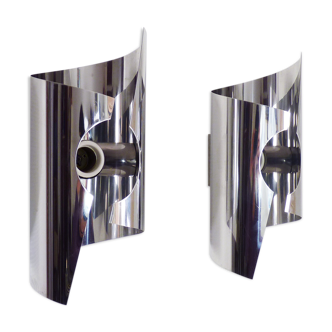 Pair of chrome metal wall sconces