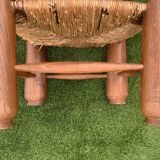 Pair of antique low fire chairs made of wood and straw