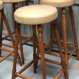 Tabourets de bar bistrot en chêne et cuir